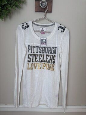 NWT Victorias Secret PINK Size S Pittsburg Steelers T-Shirt Long Sleeve White